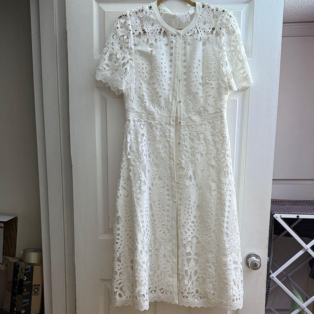 ANTONIO MELANI Ivory Lace Midi Dress